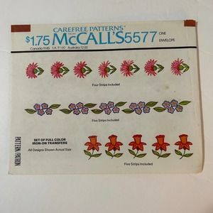 McCalls Vintage 1977 Iron On Transfer Pattern #5577 Florals